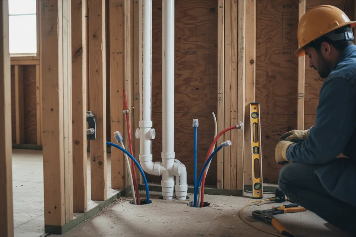 Drain and supply rough-in during Sump Pump Repair in Kinsman